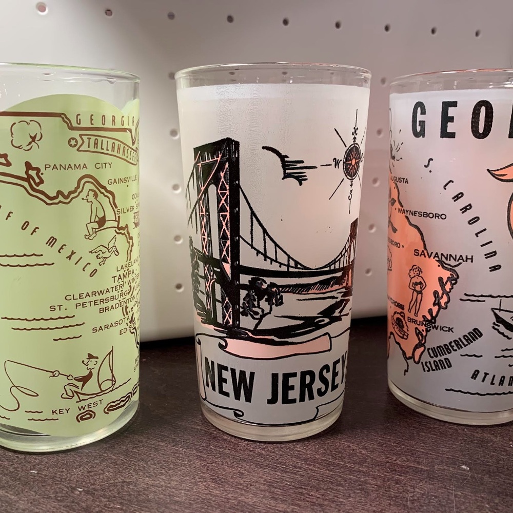 MCM Glassware, HazelAtlas Souvenir glasses, NJ, GA & FLA